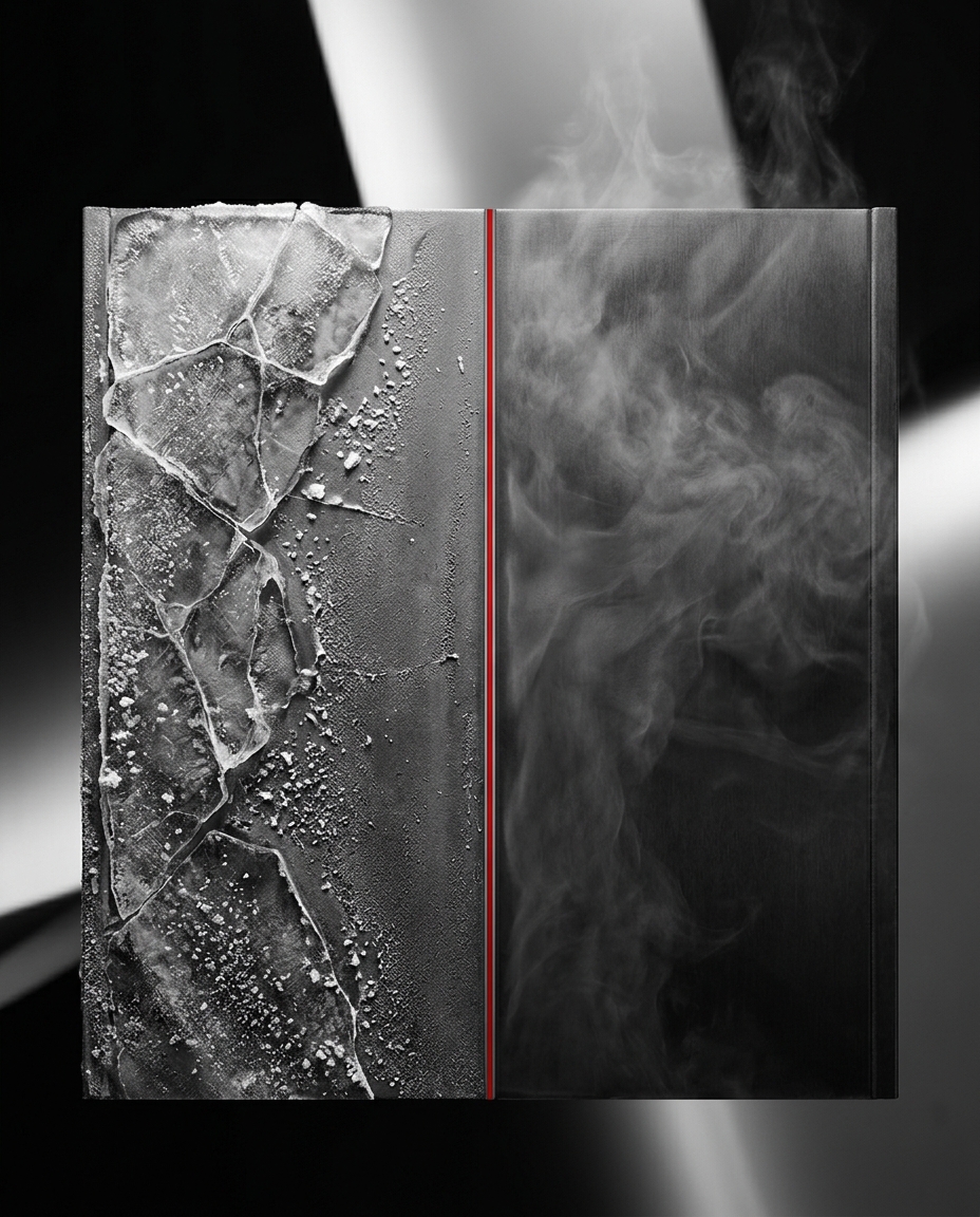 Monochrome hot steam and cold ice contrast for Stay Chill